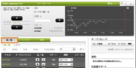 optionfair 取引画面 ハイロー