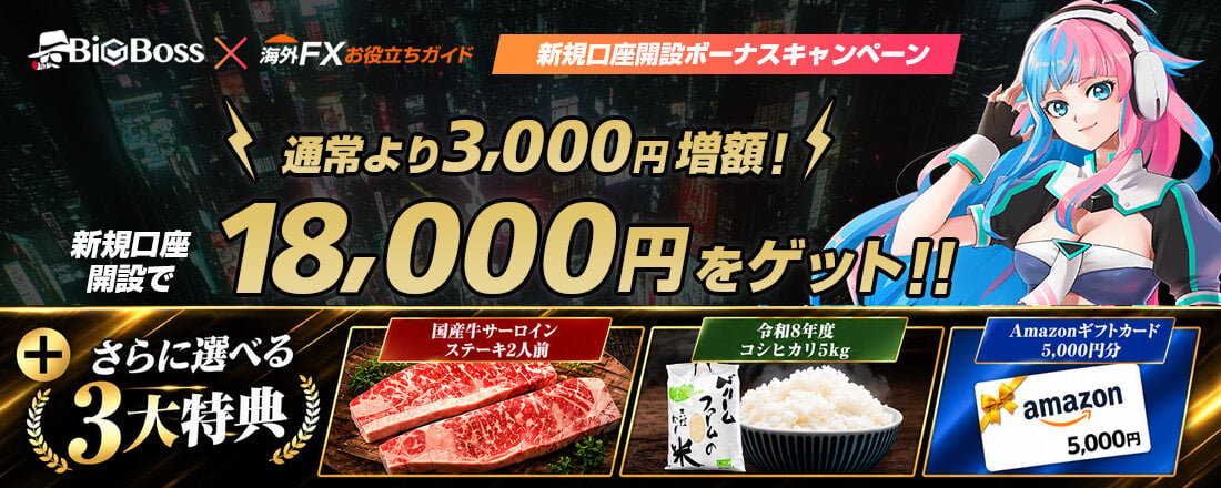 BigBoss 口座開設ボーナス18,000円＋国産米肉プレゼント
