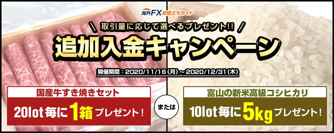 追加入金国産高級お米・お肉プレゼントキャンペーン