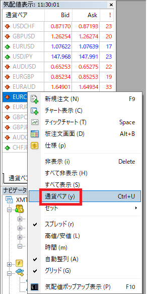 XMKIWAMI口座通貨ペア表示01