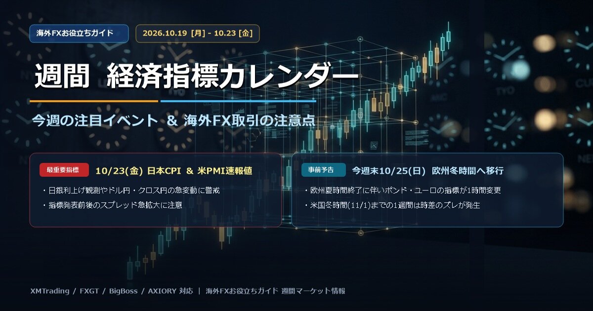 【週間指標カレンダー】今週の注目経済指標（10/19〜10/23）と海外FX取引の注意点