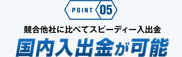 競合他社に比べてスピーディー入出金、国内入出金が可能